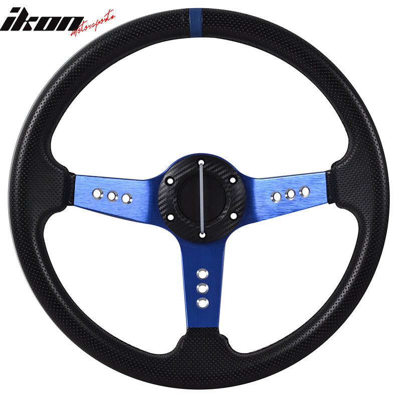 350MM PVC Steering Wheel Deep Dish Blue Spoke Black Horn Button&Emblem