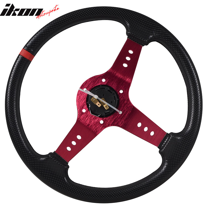 350MM PVC Steering Wheel Deep Dish Red Spoke Black Horn Button & Black Emblem