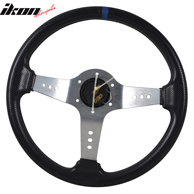 350MM 6 Hole Steering Wheel Deep Dish Silver Spoke Horn & Emblem PVC