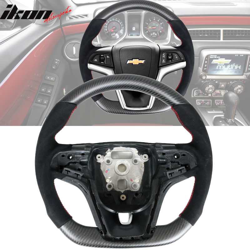 Fits 12-15 Camaro Carbon & Perforated Leather Steering Wheel W/ Red Stitching