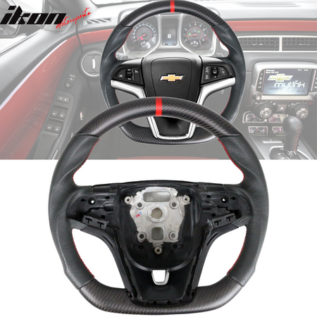 Fits 12-15 Camaro Carbon & Perforated Leather Steering Wheel W/ Red Stitching