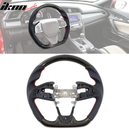 Fits 16-21 Honda Civic Carbon Fiber Steering Wheel