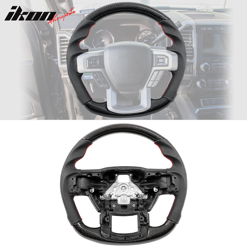 IKON MOTORSPORTS, Steering Wheel Compatible With 2015-2020 Ford F-150, 2017-2022 F250 F350 F450 F550 Super Duty, Real Carbon Fiber Steering Wheel