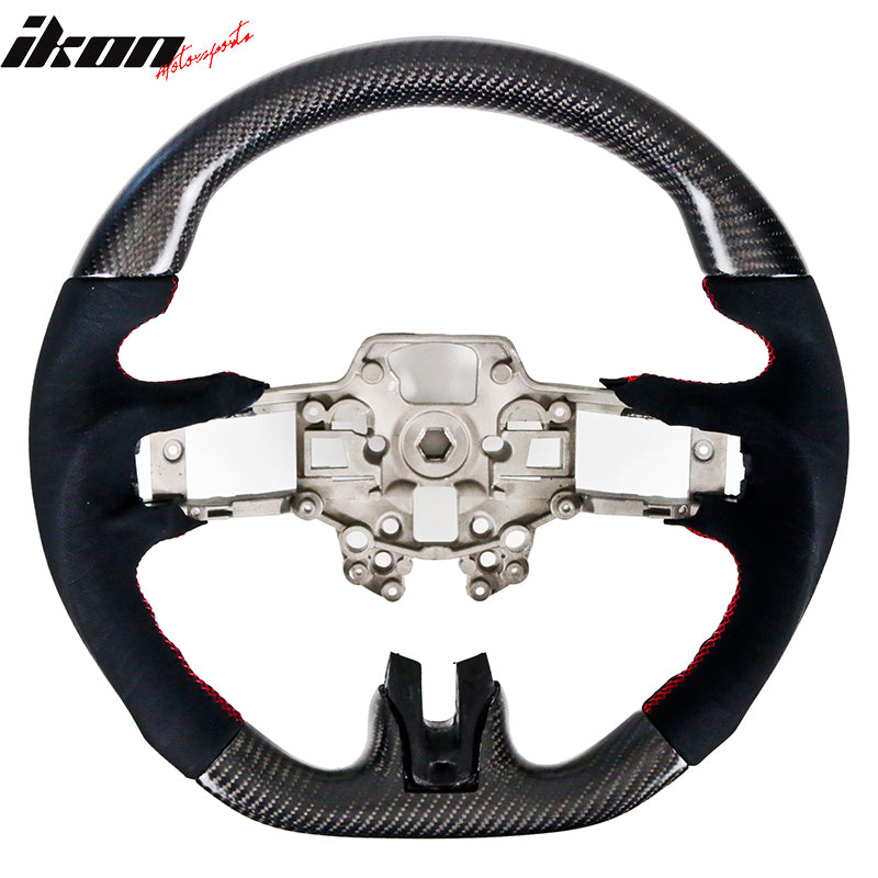 Fits 18-23 Ford Mustang V1 Style Steering Wheel CF with Alcantara  Red Stitching
