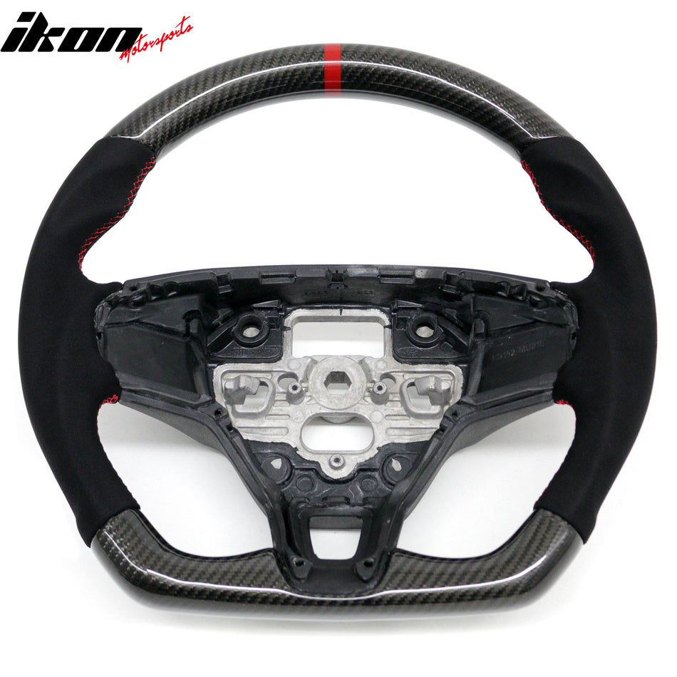 2021-2026 Ford Mustang Mach-E Interior Quick Release Steering Wheel Replacement W/Red Stitching & Indicator Carbon Fiber/Synthetic Suede