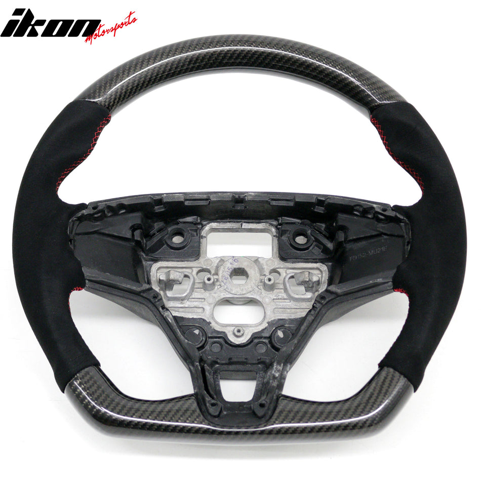 2021-2026 Ford Mustang Mach-E Interior Quick Release Steering Wheel Replacement W/Red Stitching Carbon Fiber/Synthetic Suede