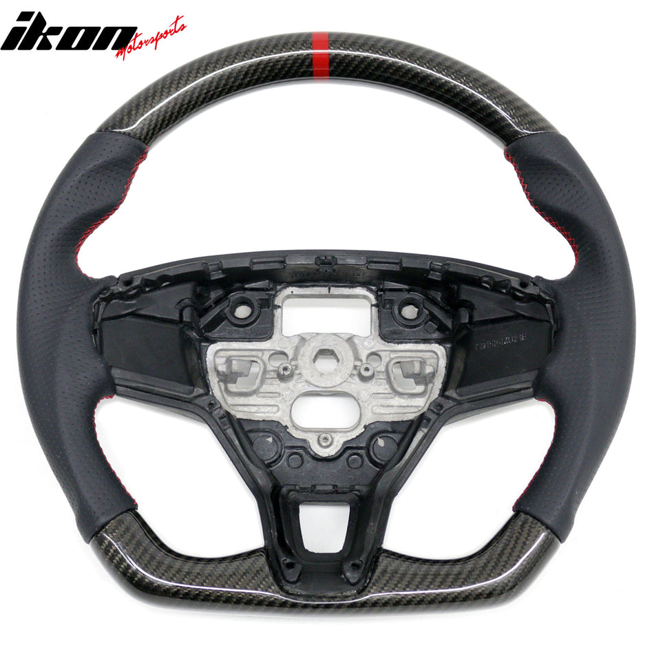 2021-2026 Ford Mustang Mach-E Interior Quick Release Steering Wheel Replacement W/Red Stitching & Indicator Carbon Fiber/Perforated Leather