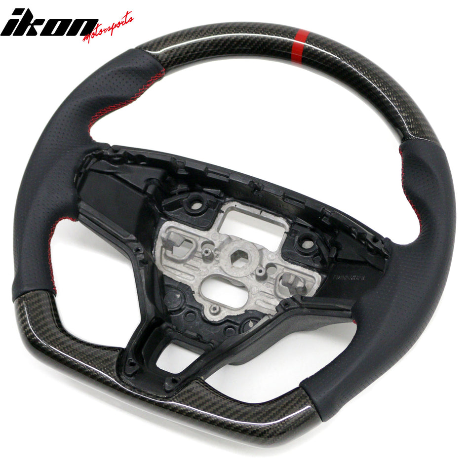 Fits 21-26 Ford Mustang Mach-E Carbon Fiber Steering Wheel Red Stitch/Indicator