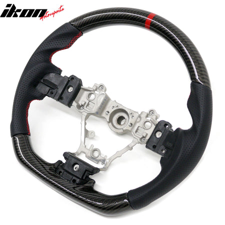 Fits 13-14 Subaru Legacy Carbon Fiber Steering Wheel W/Red Stitching & Indicator