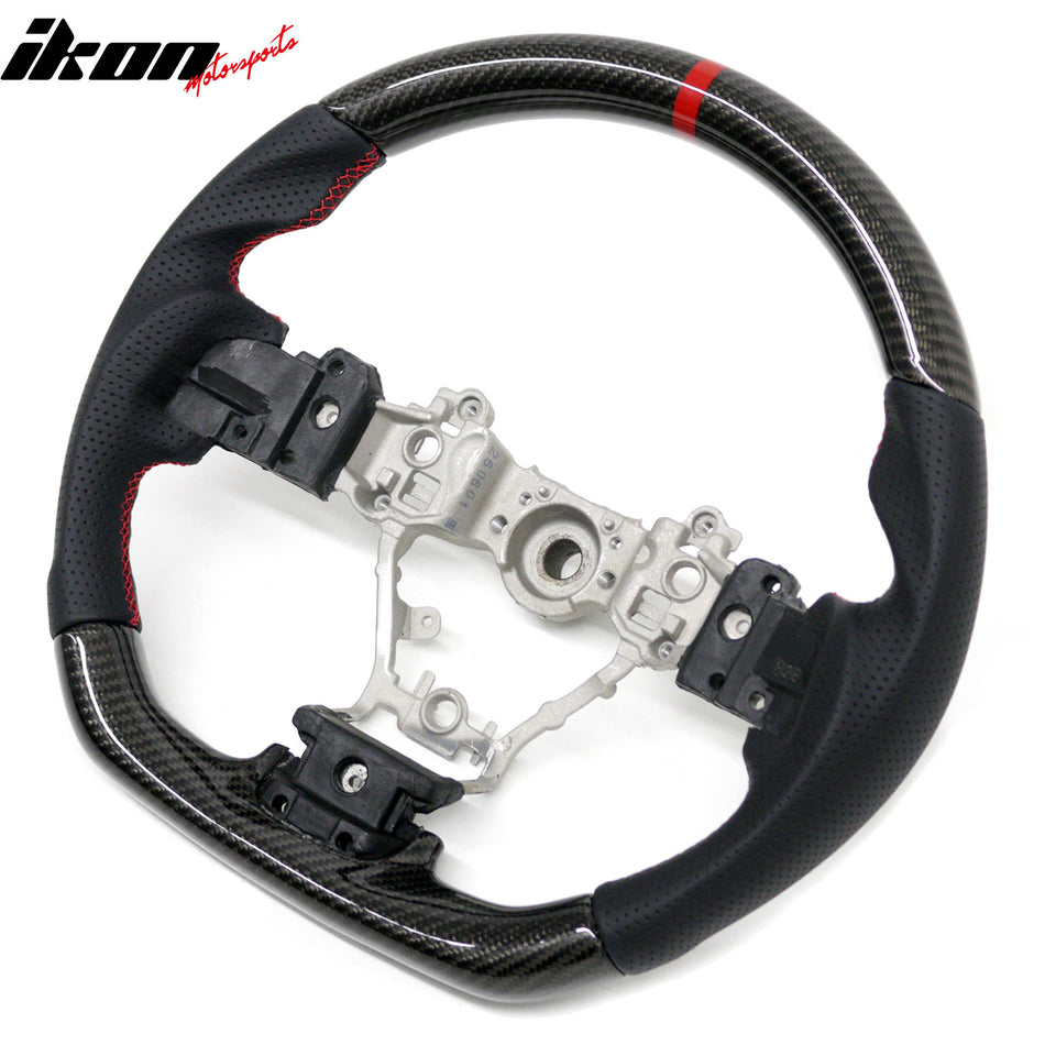 Fits 13-14 Subaru Legacy Carbon Fiber Steering Wheel W/Red Stitching & Indicator