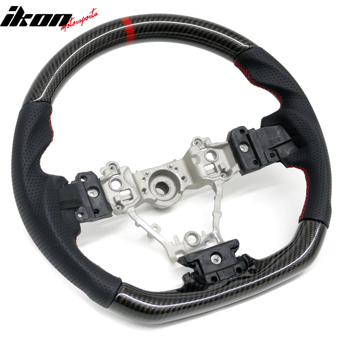 Fits 13-14 Subaru Legacy Carbon Fiber Steering Wheel W/Red Stitching & Indicator
