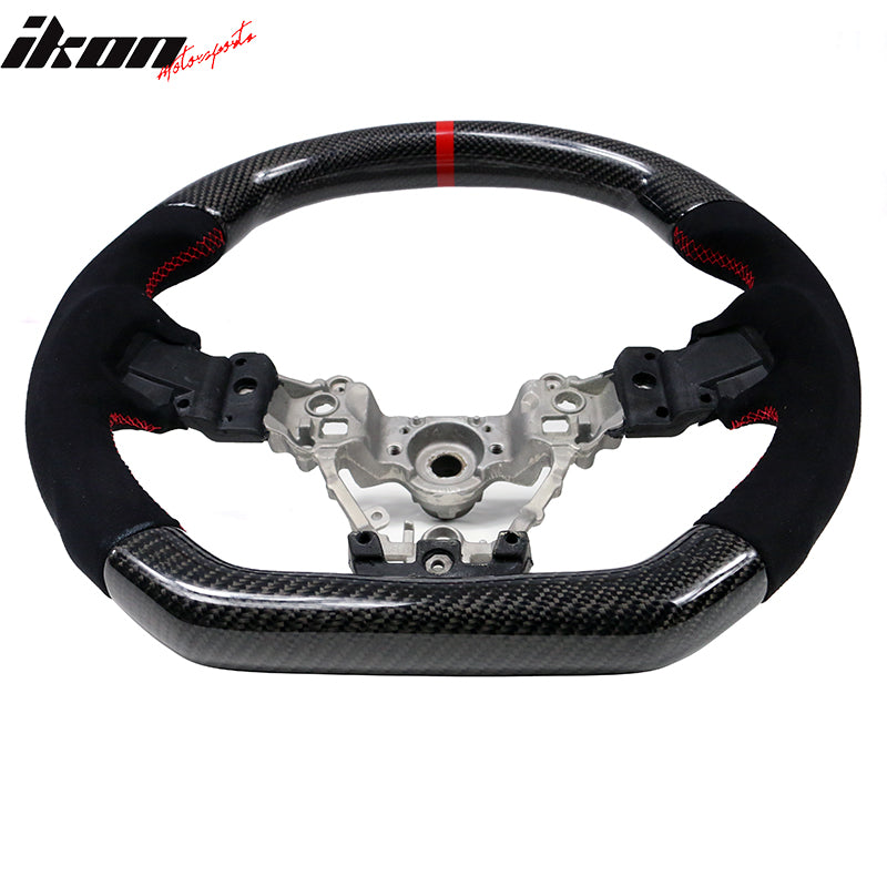 Fits 15-21 Subaru WRX STI Steering Wheel Matte Carbon Fiber+Red Stitching W/Line