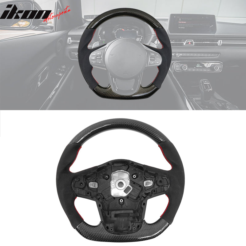 IKON MOTORSPORTS, Steering Wheel Compatible With 2020-2023 Toyota Supra A90, Carbon Fiber Steering Wheel Brushed Kit, 2021 2022