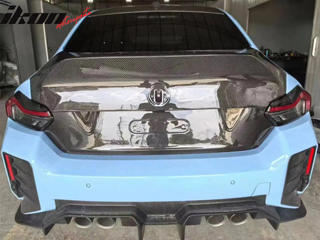 IKON MOTORSPORTS, Rear Trunk Lid Cover Compatible with 2023-2025 BMW G87 M2 & 2022-2025 G42 2 Series Coupe, CSL Style Real Carbon Fiber Tail Boot Cap Trim