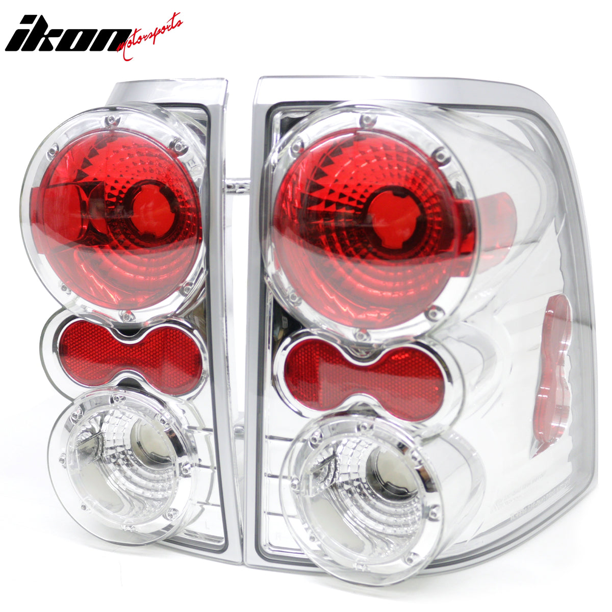 IKON MOTORSPORTS Tail Lights, Compatible with 2002-2005 Ford Explorer, Altezza Style Chrome Housing Driver Passenger Side Rear Tail Lights Lamps Assembly Replacement, 2PCS