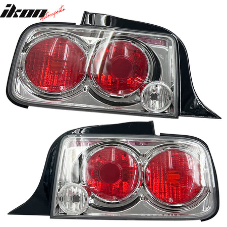 IKON MOTORSPORTS, Tail Lights Compatible with 2005-2008 Ford Mustang, Clear Chrome Altezza Style Rear Parking Tail Lights Reverse Brake Lamps Replacement Pair 2PCS