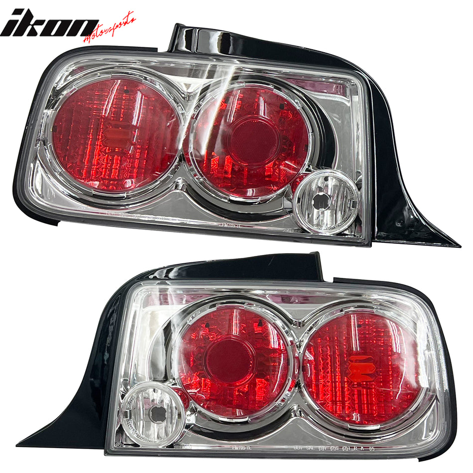 IKON MOTORSPORTS, Tail Lights Compatible with 2005-2008 Ford Mustang, Clear Chrome Altezza Style Rear Parking Tail Lights Reverse Brake Lamps Replacement Pair 2PCS