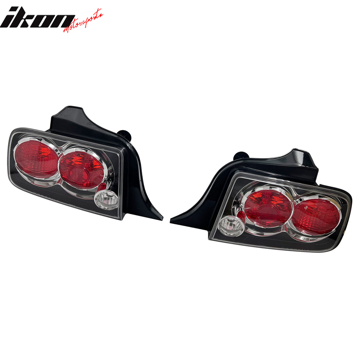 IKON MOTORSPORTS Tail Lights, Compatible with 2005-2009 Ford Mustang, Black Housing Red Lens Driver Passenger Side Rear Tail Lights Lamps Assembly Replacement, 2PCS