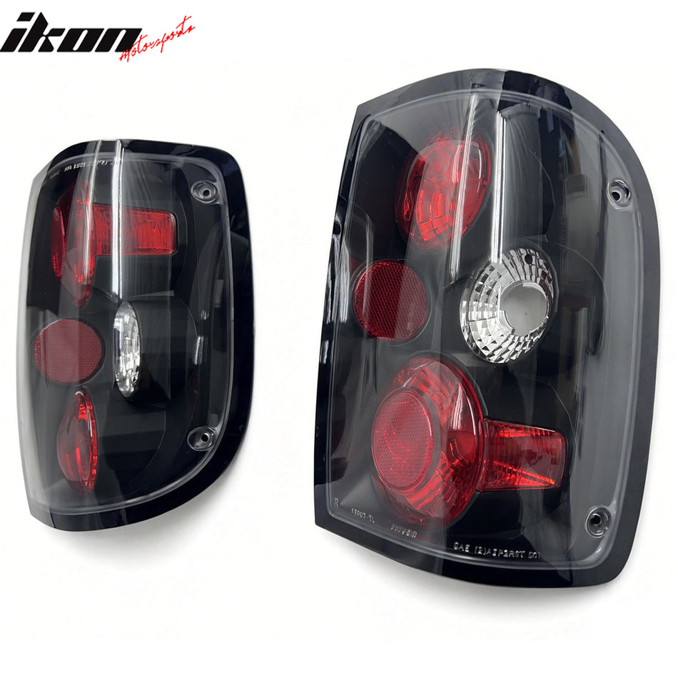 IKON MOTORSPORTS, Tail Lights Compatible with 1993-1997 Ford Ranger, Black Housing Clear Lens Rear Parking Tail Lights Reverse Brake Lamps Replacement Pair 2PCS