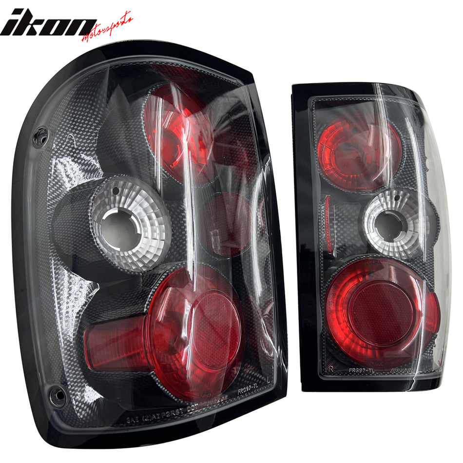 IKON MOTORSPORTS, Tail Lights Compatible with 1993-1997 Ford Ranger, Black Housing Rear Parking Tail Lights Reverse Brake Lamps Replacement Pair 2PCS