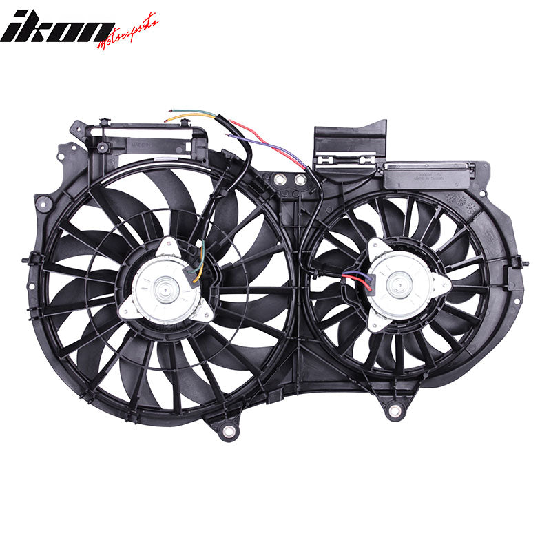 IKON MOTORSPORTS Radiator Cooling Fan Assembly Replacement for 2003-2009 Audi A4 Cabrio 2005-2008 Audi A4 Sedan Wagon GEN 3 2002-2005 Audi A4, 8E0959455L AU3115108 Automotive Dual Engine Fans, Black