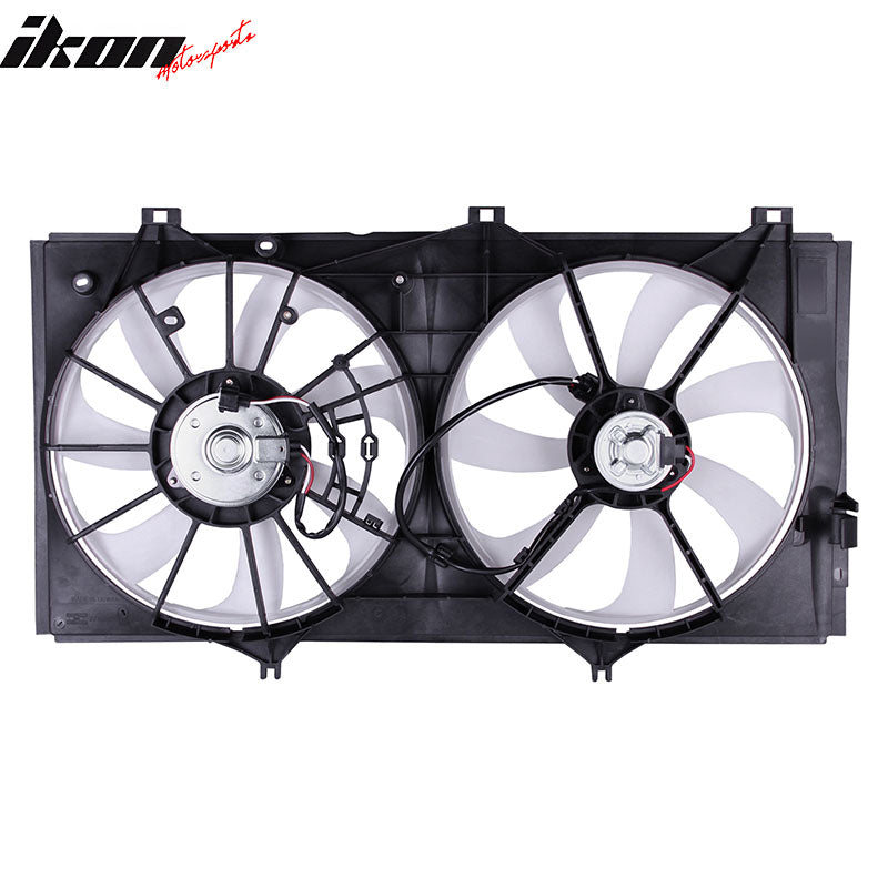 IKON MOTORSPORTS Radiator Cooling Fan Assembly Replacement for 2007-2012 Lexus ES350, 2009-2016 Toyota Venza 3.5L V6 W/ Towing, 16363-0P030 LX3115113 Automotive Dual Engine Fans, Black