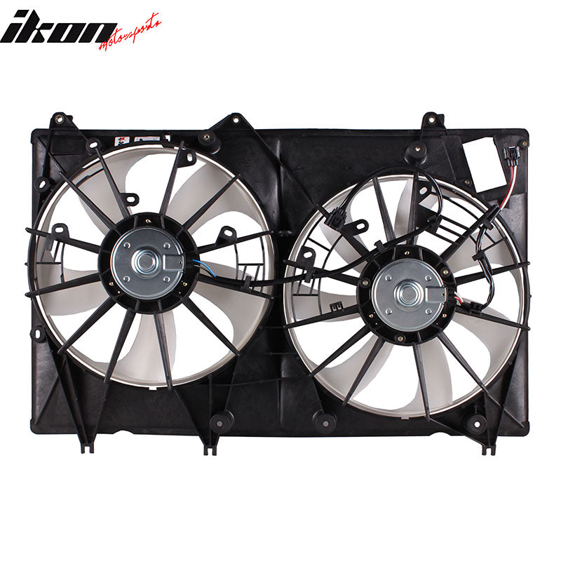 IKON MOTORSPORTS Radiator Cooling Fan Assembly Replacement for 2008-2010 Toyota Highlander 2.7L 3.5L With Towing (Japan Built), 16361-0P170 TO3115154 Automotive Dual Engine Fans, Black