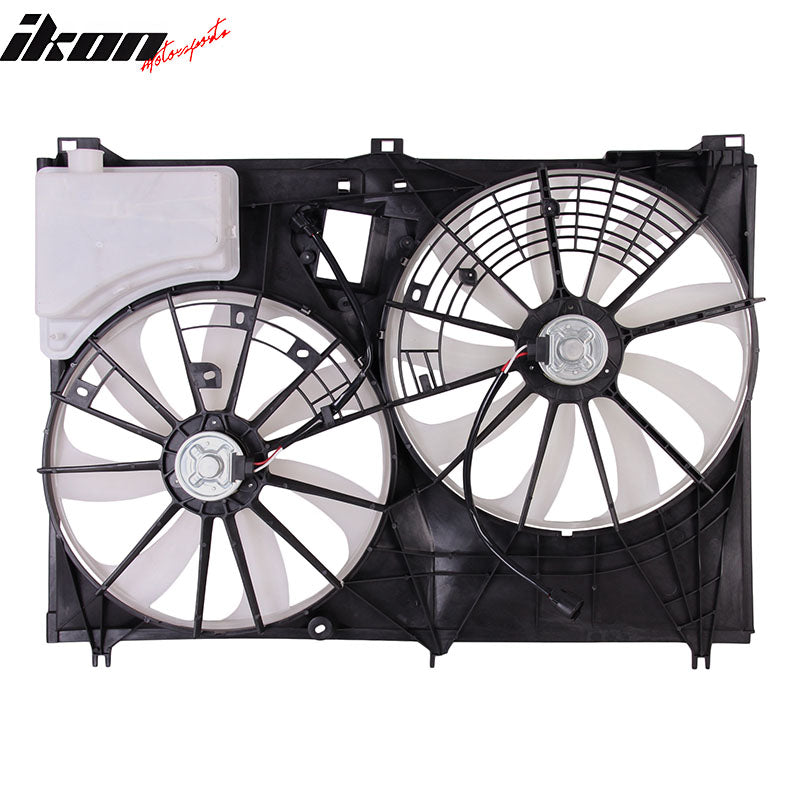 IKON MOTORSPORTS Radiator Cooling Fan Assembly Replacement for 2014-2019 Toyota Highlander 2.7L, 2014-2016 3.5L W/o Towing, 16711-0P230 TO3115187 Automotive Dual Engine Fans, Black