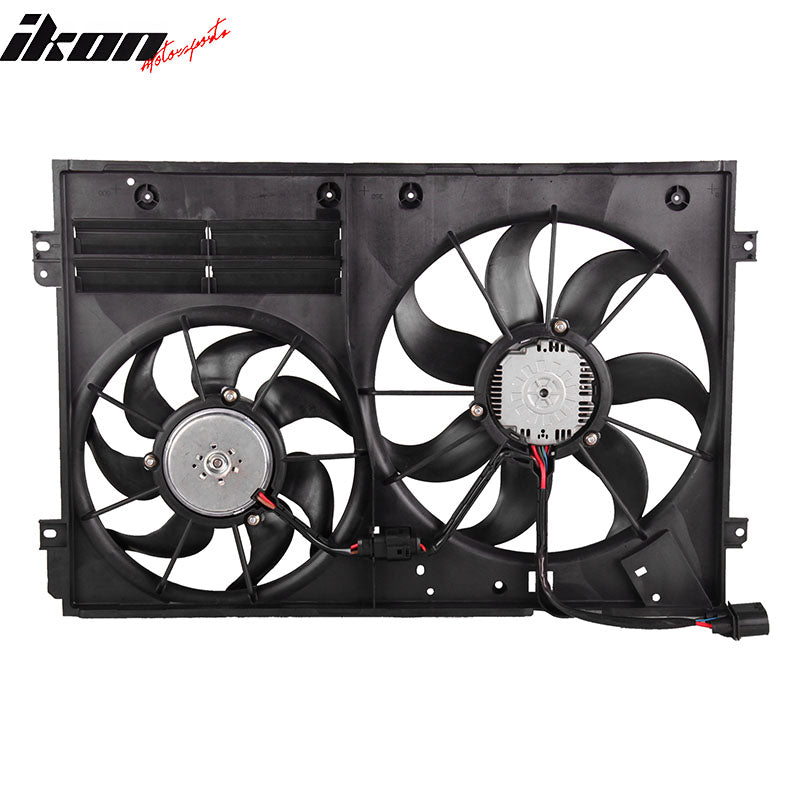 IKON MOTORSPORTS Radiator Cooling Fan Assembly Replacement for 2005-2014 Volkswagen Jetta, 2006-2019 Passat, 2009-2017 CC, 2009-2018 Tiguan, 1K0959455FJ VW3115113 Automotive Dual Engine Fans, Black