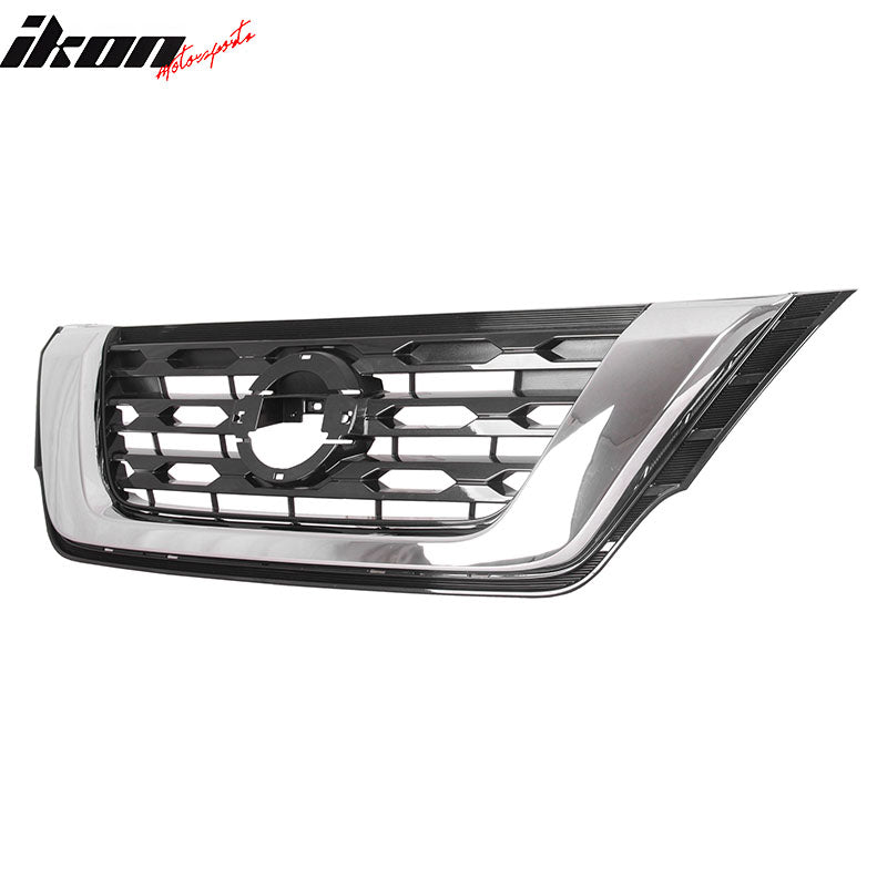 IKON MOTORSPORTS Front Upper Grille, Compatible with 2017-2020 Nissan Pathfinder, OE Style Black Silver ABS Replacement Front Bumper Hood Grill