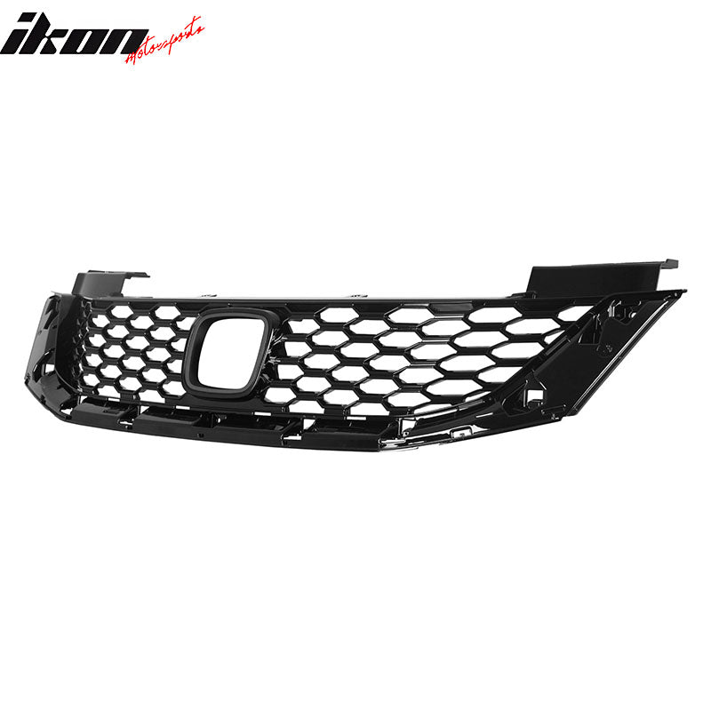 IKON MOTORSPORTS Front Upper Grille, Compatible with 2013-2015 Honda Accord Coupe, OE Style Black ABS Replacement Front Bumper Hood Grill