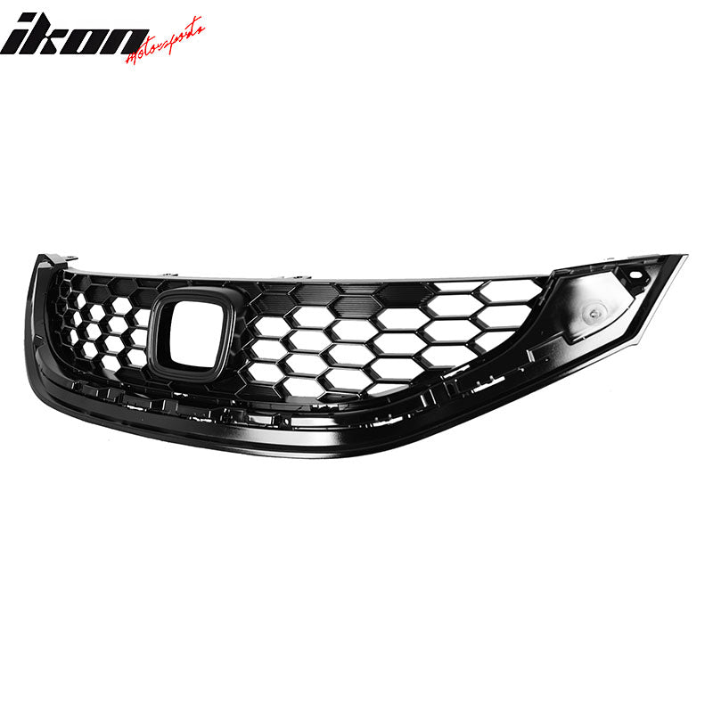 IKON MOTORSPORTS Front Upper Grille, Compatible with 2013-2015 Honda Civic Sedan, OE Style Black ABS Replacement Front Bumper Hood Grill
