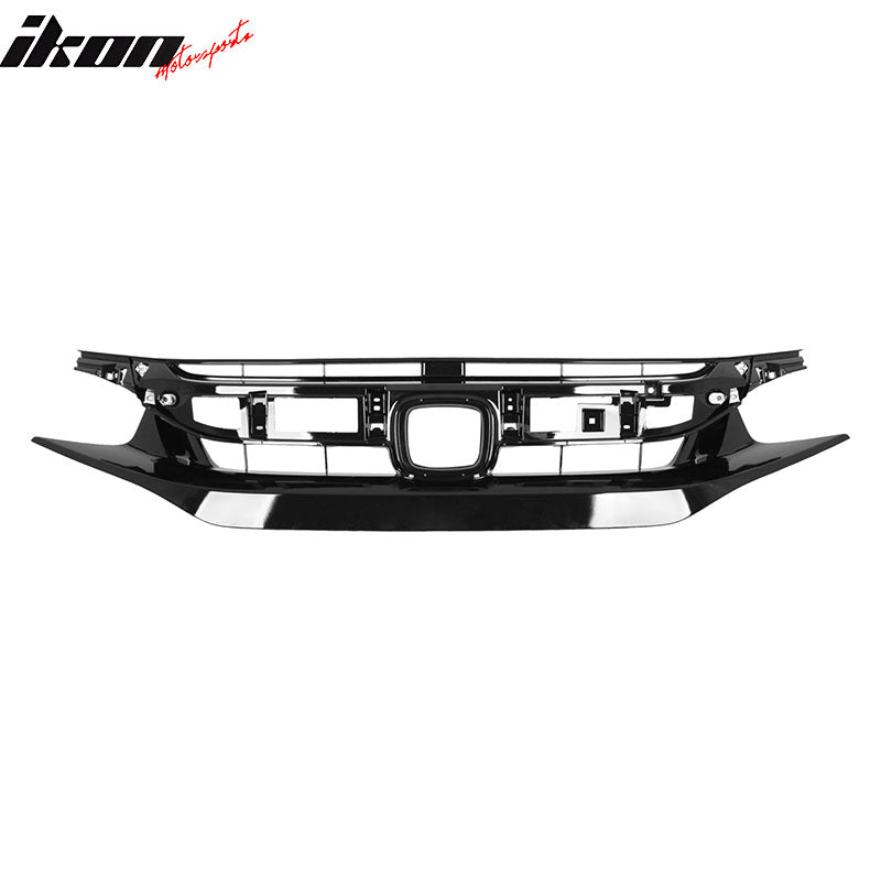 IKON MOTORSPORTS Front Upper Grille, Compatible with 2019-2020 Honda Civic Sport Coupe 2-Door, 2019-2021 Civic Sport Sedan 4-Door, OE Style Black ABS Replacement Front Bumper Hood Grill