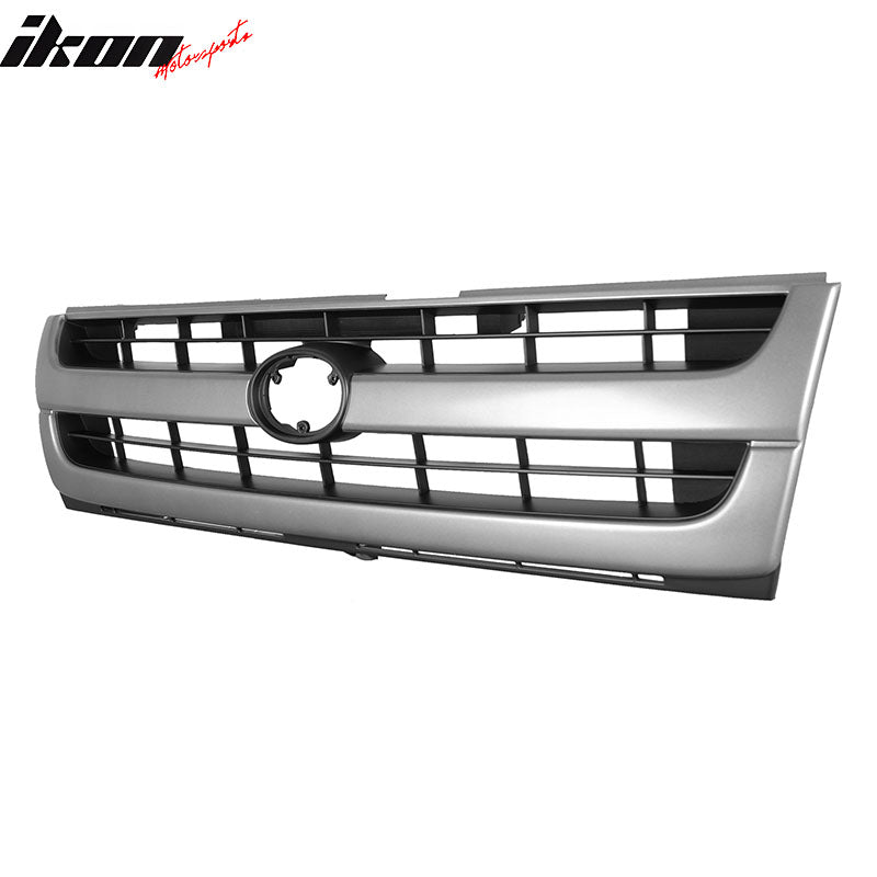 IKON MOTORSPORTS Front Upper Grille, Compatible with 1997-2000 Toyota Tacoma, OE Style Black Silver ABS Replacement Front Bumper Hood Grill