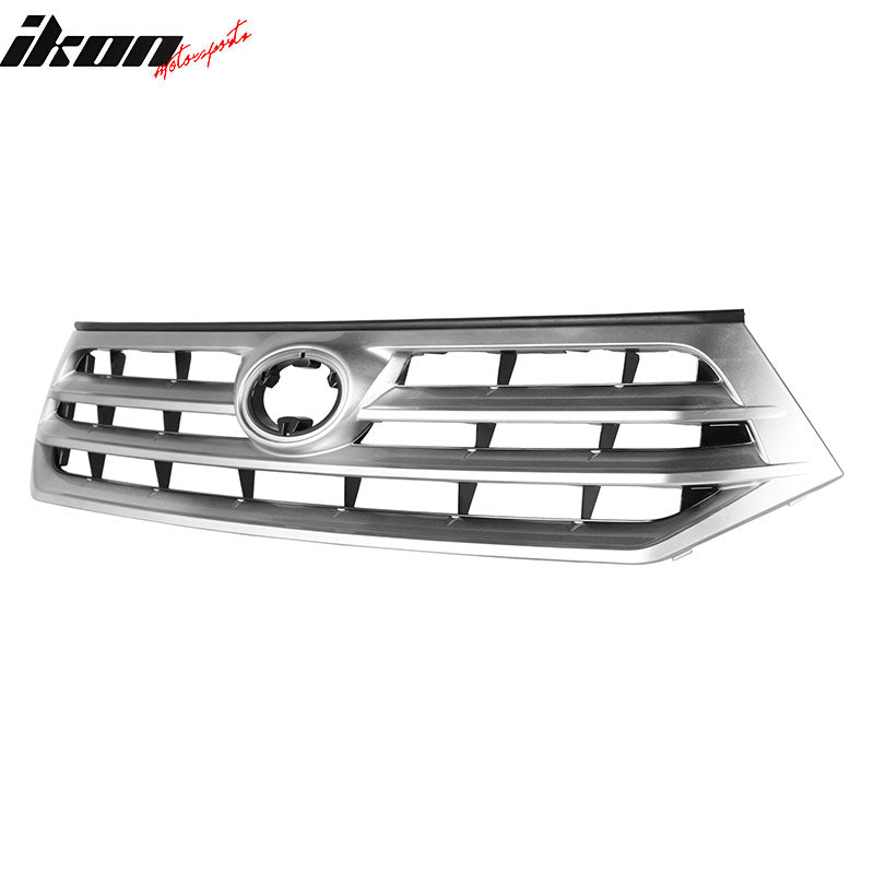 IKON MOTORSPORTS Front Upper Grille, Compatible with 2011-2013 Toyota Highlander, OE Style Silver ABS Replacement Front Bumper Hood Grill