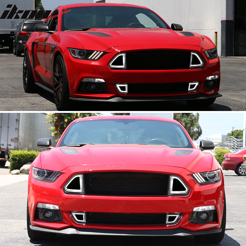 IKON MOTORSPORTS, Grille Compatible With 2015-2017 Ford Mustang, Ikon Style Black Front Bumper Grill Hood Mesh