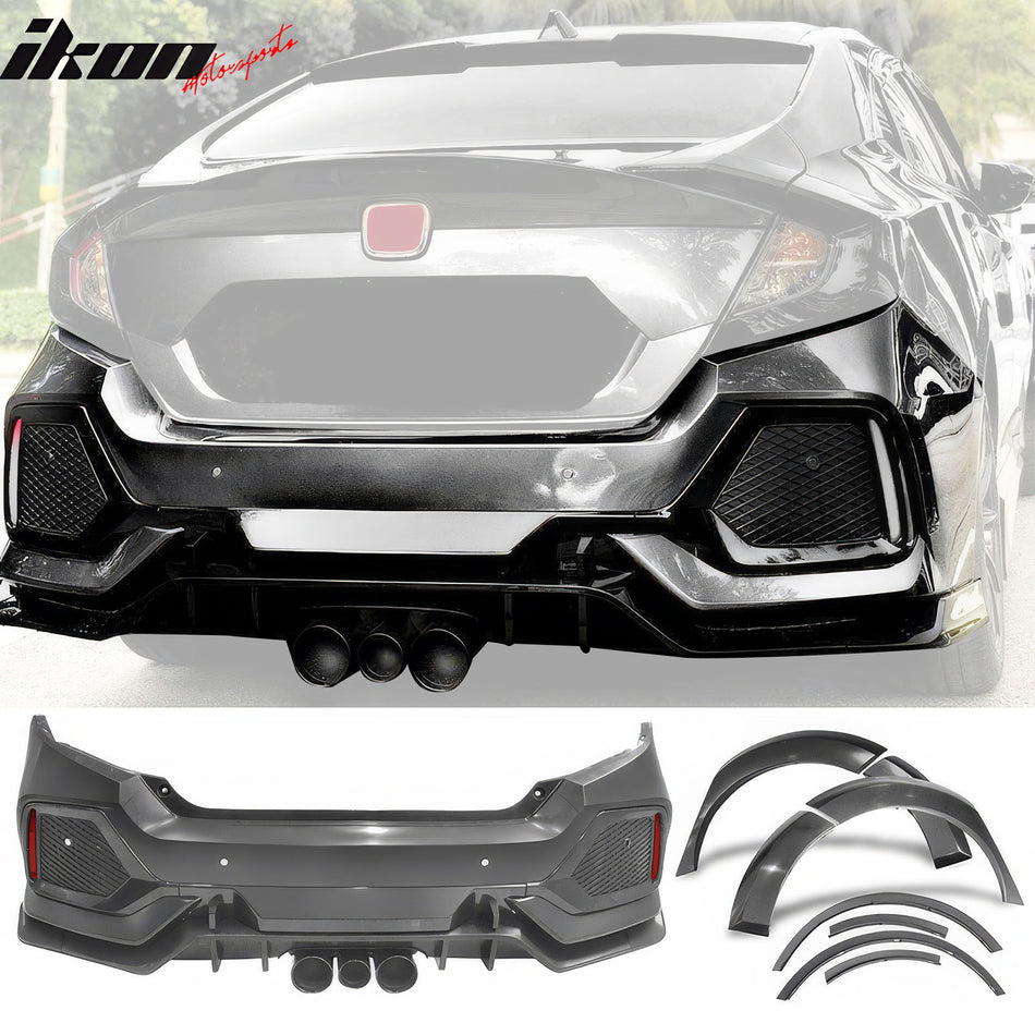 2016-2021 Honda Civic Sedan Type-R Black Rear Bumper Fender Flares PP