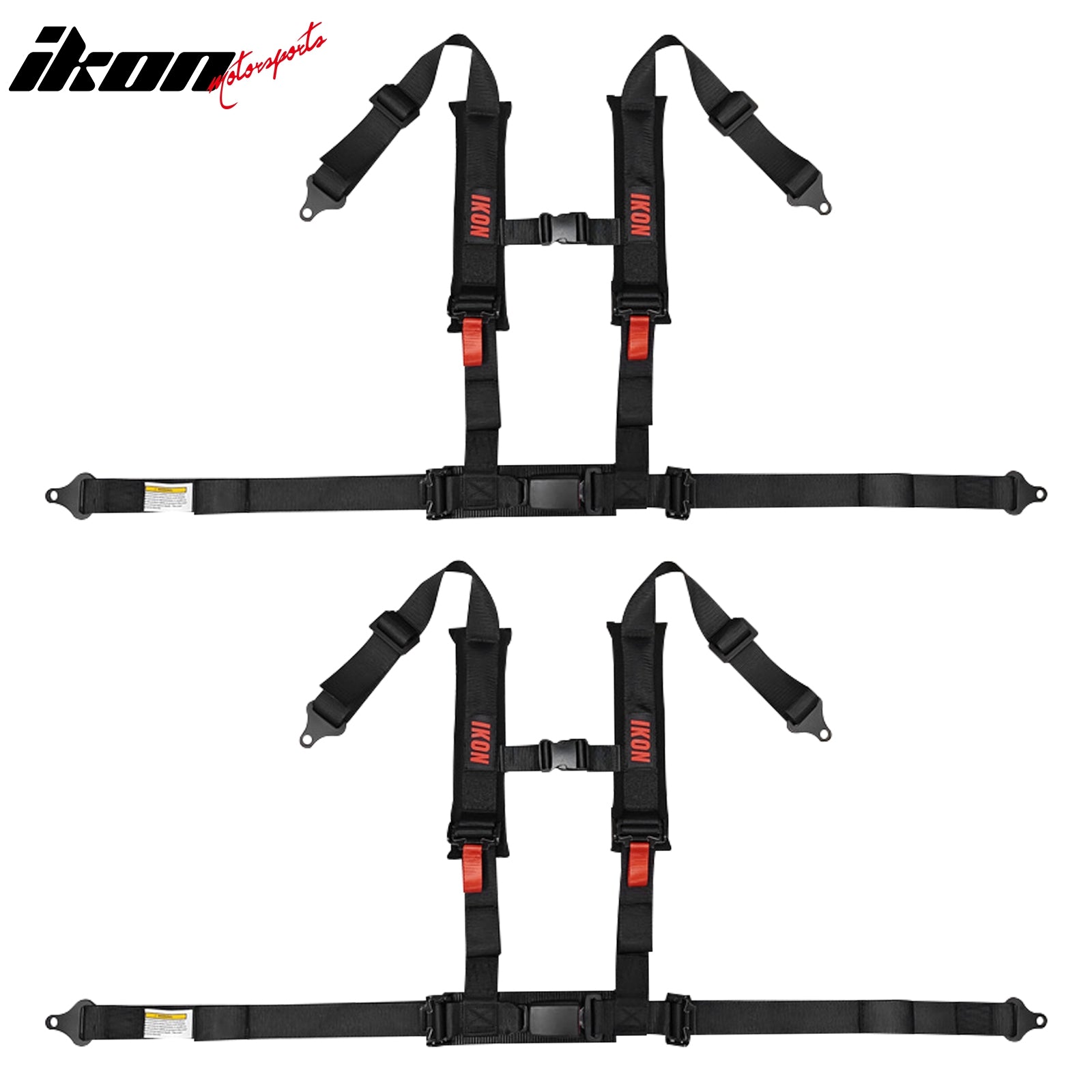 Universal Pair 4 Point Adjustable Racing Seat Belt Harness 2" Strap Buckle Black