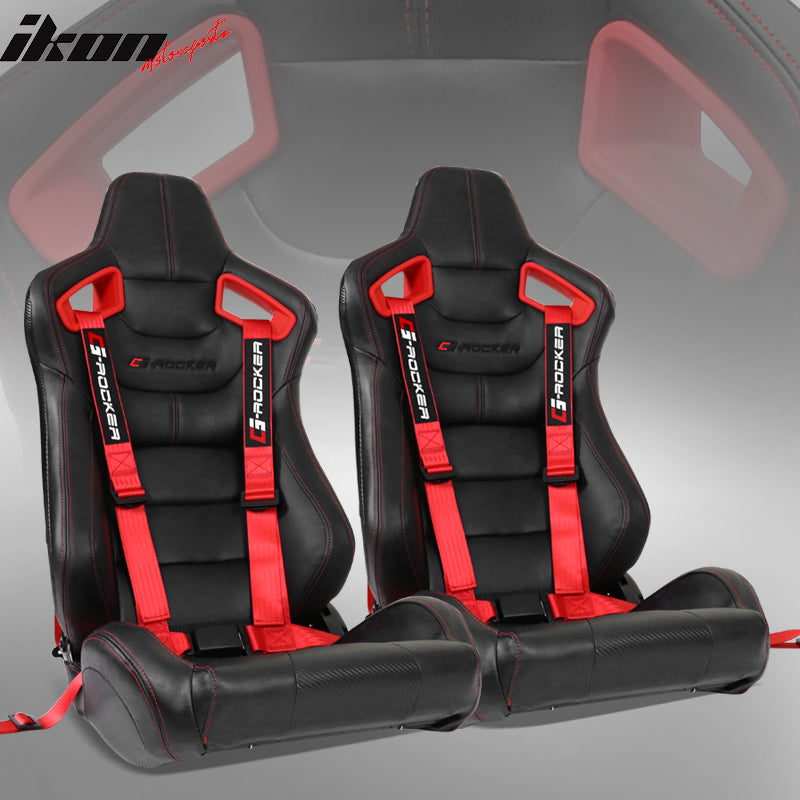 Racing Seat for Universal Red Bezel Dual Slider Buckle Belt PU Carbon
