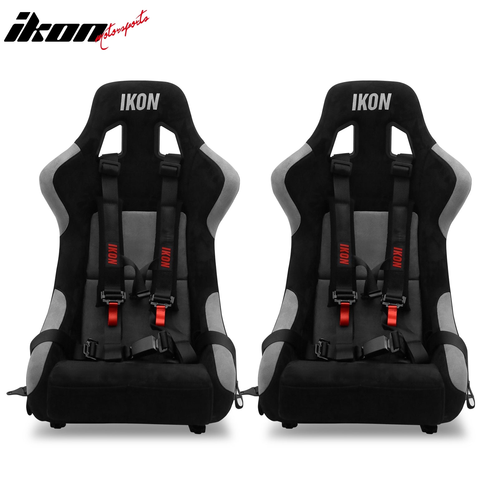 Pair Universal Ergonomic Racing Seats w/ Slider 4 Point 2" Belt Harness Black