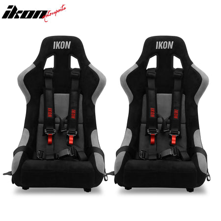 Pair Universal Ergonomic Racing Seats w/ Slider 4 Point 2" Belt Harness Black