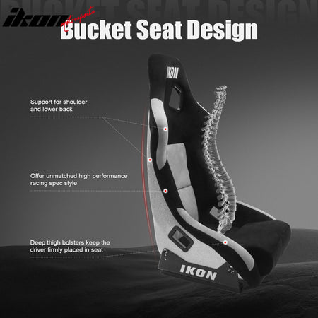 Pair Universal Ergonomic Racing Seats w/ Slider 4 Point 2" Belt Harness Black