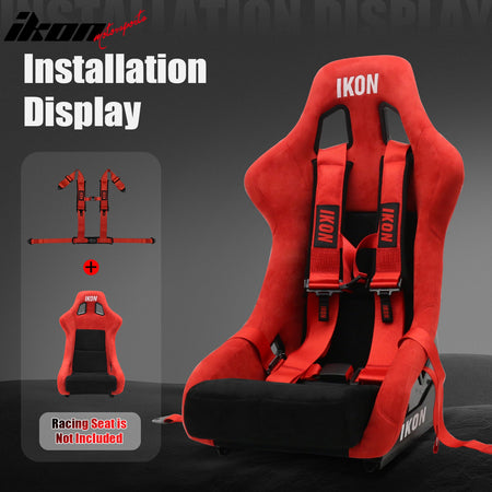 Universal Pair 4 Point Adjustable Racing Seat Belt Harness 3" Strap Buckle Red