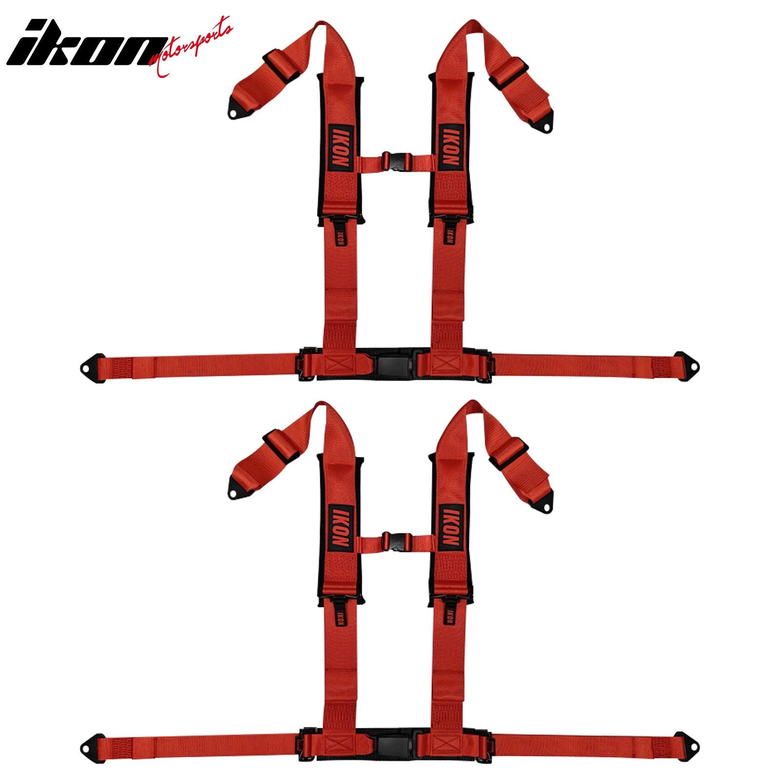 Universal Pair 4 Point Adjustable Racing Seat Belt Harness 3" Strap Buckle Red