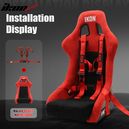 Universal Pair 4 Point Adjustable Racing Seat Belt Harness 2" Strap Buckle Red