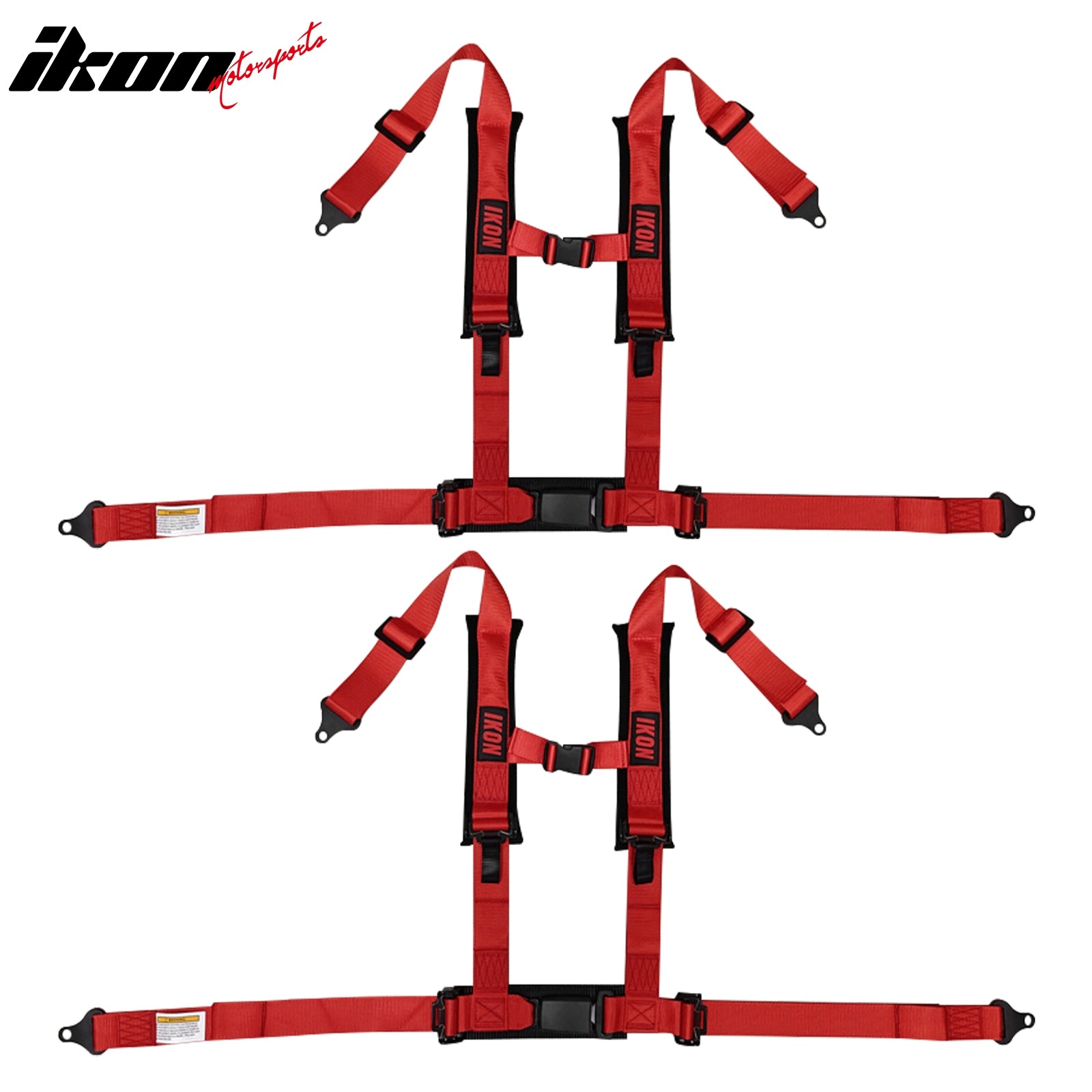 Universal Pair 4 Point Adjustable Racing Seat Belt Harness 2" Strap Buckle Red