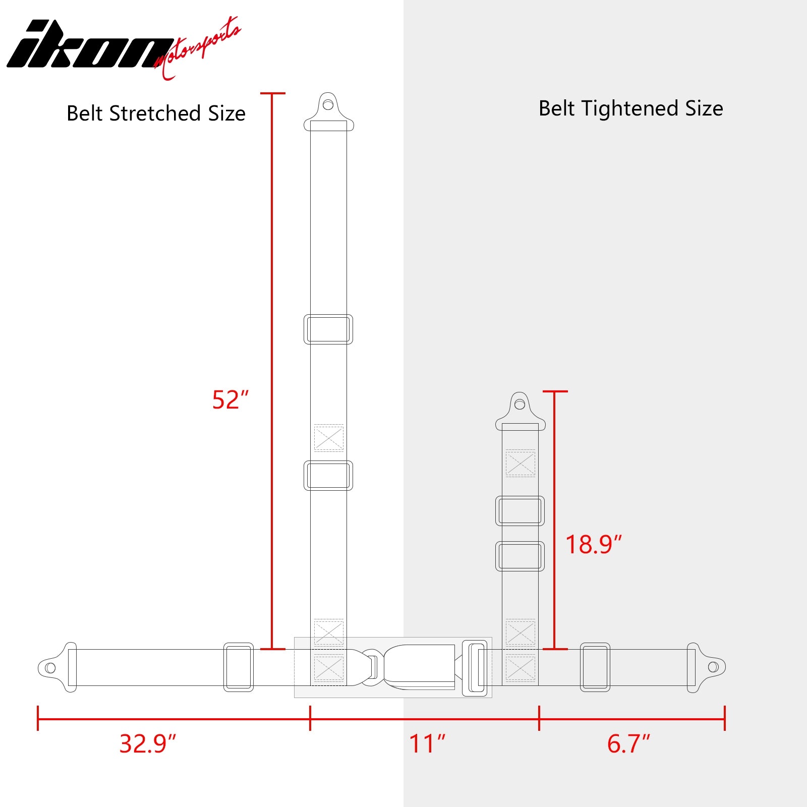 Universal Pair 4 Point Adjustable Racing Seat Belt Harness 2" Strap Buckle Red