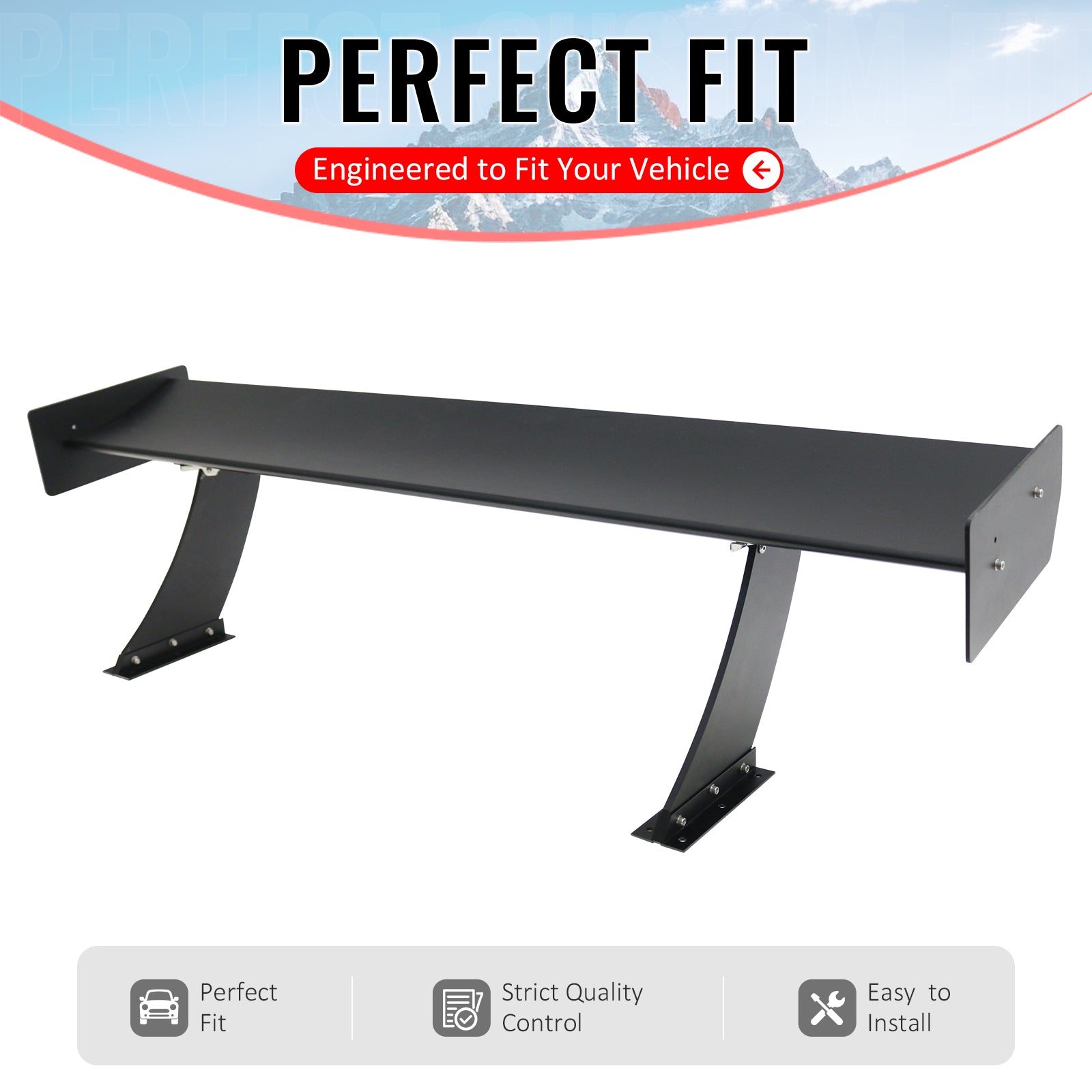 IKON MOTORSPORTS, Universal Fit Trunk Spoiler, 61'' GTC250 Spoiler Blade + V1 Brackets V4A Legs + Matte Black Side Plates ABS + Aluminum Rear Trunk Spoiler Wing, for Most Coupe Sedan Hatchback Wagon