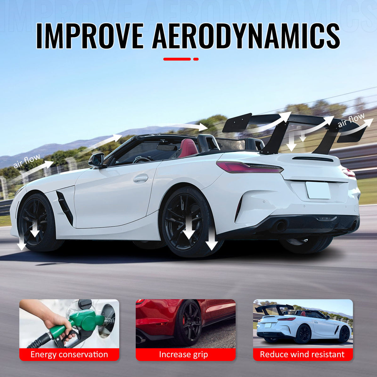 Universal 61" GTC250 Style Trunk Spoiler Rear Racing Wing (V4A Leg + Side Plate)