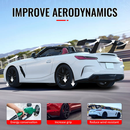 Universal 61" GTC250 Style Trunk Spoiler Rear Racing Wing (V4A Leg + Side Plate)